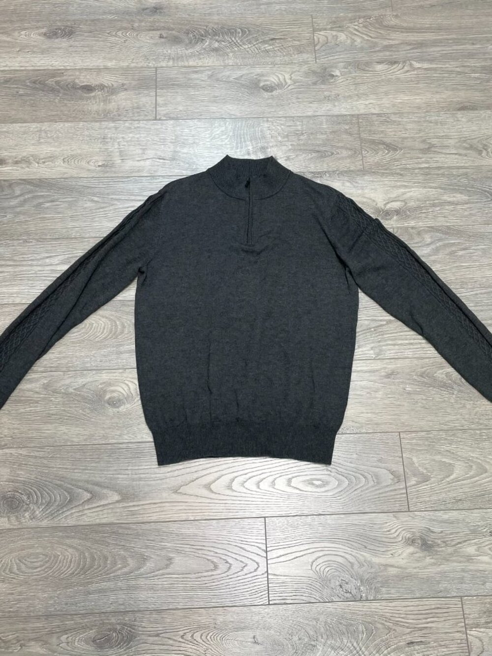 Au Noir Montreal Men's Merino Wool Blend Charcoal Grey Quarter Zip Sweater Size